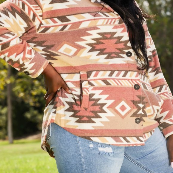 Zenana Firelit Night Full Size Brushed Geometric Print Shacket - Picture 4 of 8